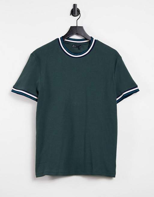 ASOS DESIGN standard t-shirt in green waffle with tipping
