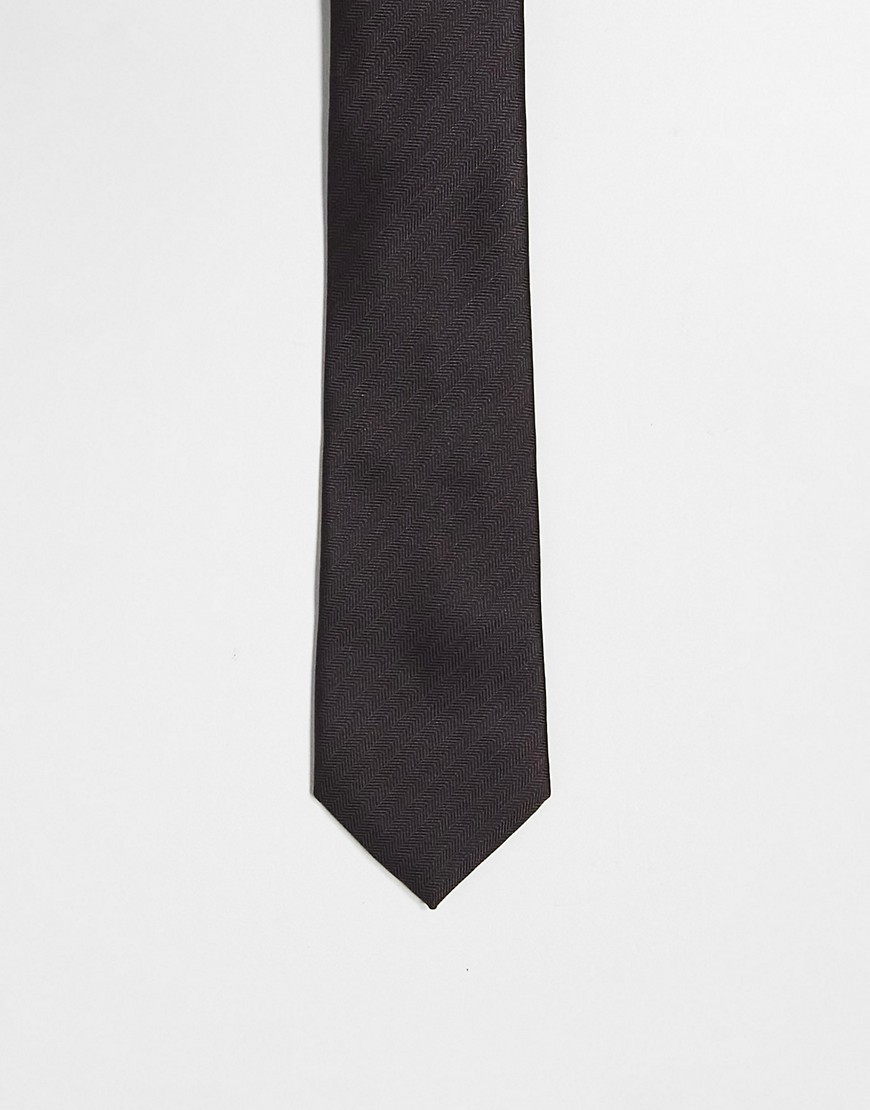 Asos Design Standard Tie In Chocolate-brown In Black