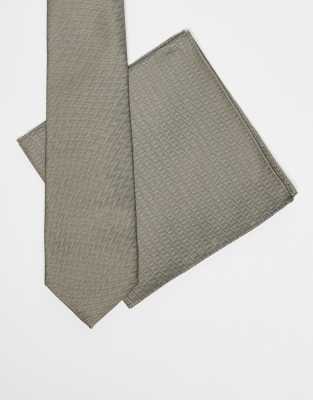 standard tie in stone with pocket square-Neutral