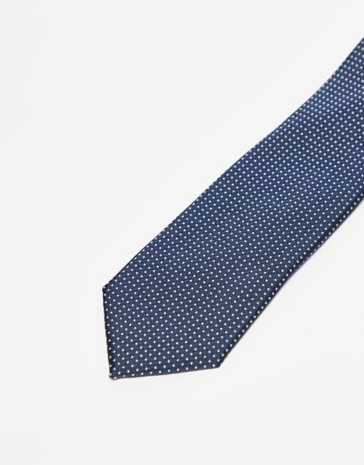 ASOS DESIGN standard tie with dot pattern in navy, 2 of 3