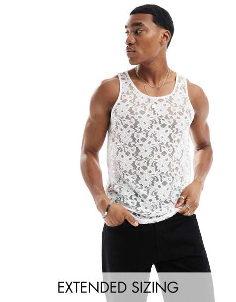 ASOS DESIGN standard vest in white lace - view 1