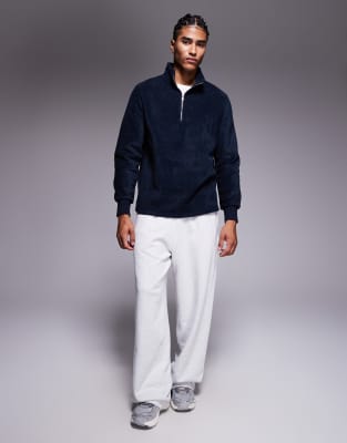 Asos Design Standard Zip Up Fleece Sweatshirt With Funnel Neck In Blue