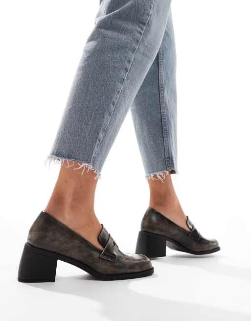 ASOS DESIGN - Stanford - Mocassins élégants à talon mi-haut - Noir effet vieilli, 3 de 4