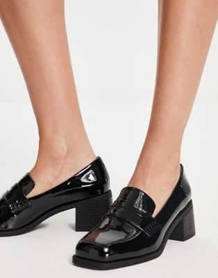 ASOS DESIGN Stanford smart mid heeled loafers in black