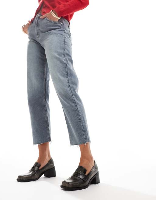 ASOS DESIGN Stanford smart mid heeled loafers in burnt black, 2 of 4