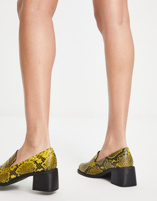 ASOS DESIGN Stanford smart mid heeled loafers in yellow