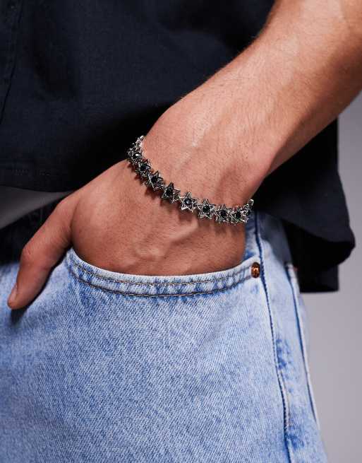 ASOS DESIGN star bracelet with black crystals