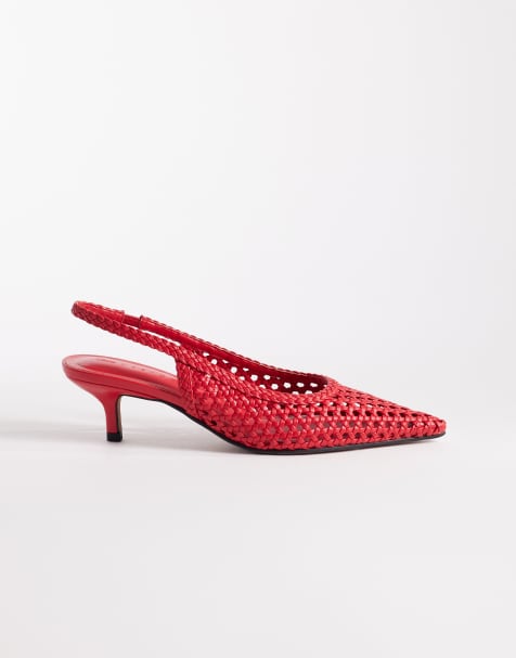 ASOS DESIGN - Star - Geweven slingback schoenen met halfhoge hak in rood - view 1