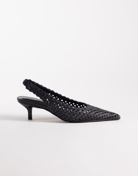 ASOS DESIGN - Star - Geweven slingback schoenen met halfhoge hak in zwart - view 1