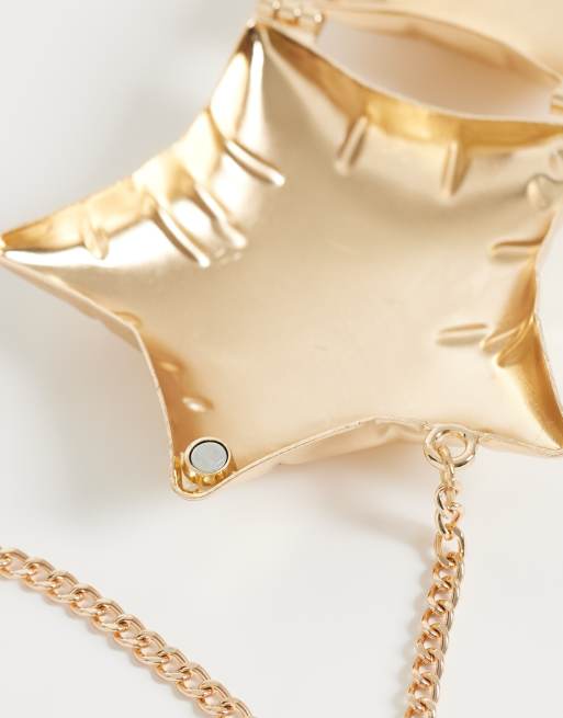 ASOS DESIGN star hardbox crossbody pouch in gold, 3 of 4