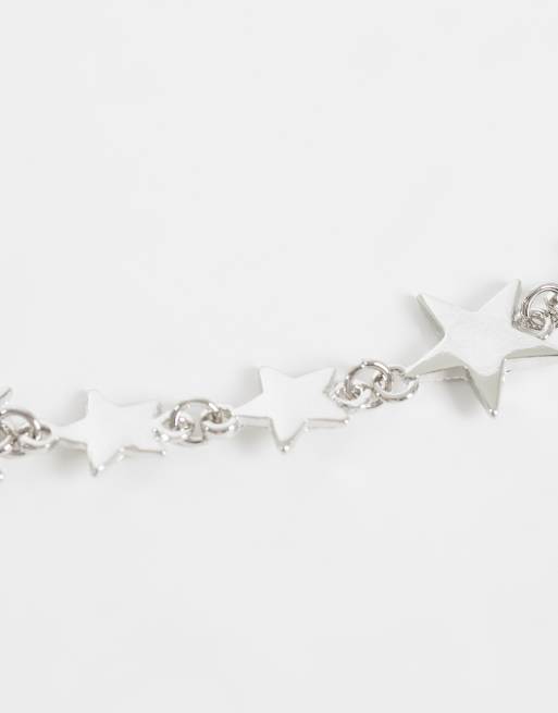 ASOS DESIGN star link chain necklace in silver, 4 of 4