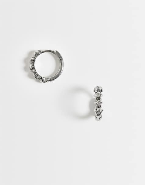 ASOS DESIGN star row cubic zirconia hoop earrings in silver - view 1