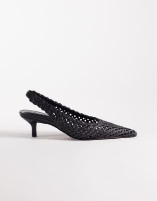 ASOS DESIGN - Star - Schuhe in Schwarz mit Webstruktur, Fersenriemen und mittelhohem Absatz