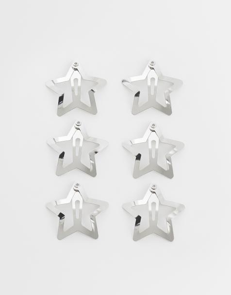 ASOS DESIGN star shaped silver snap clips pack of 6 - SILVER - view 1