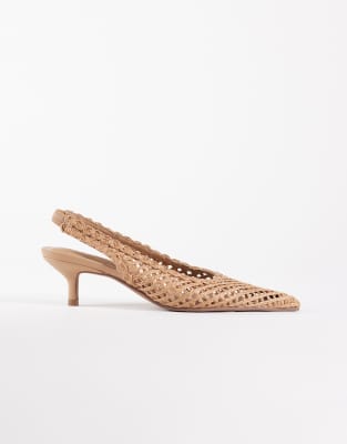  Star weave slingback mid heel shoes in natural