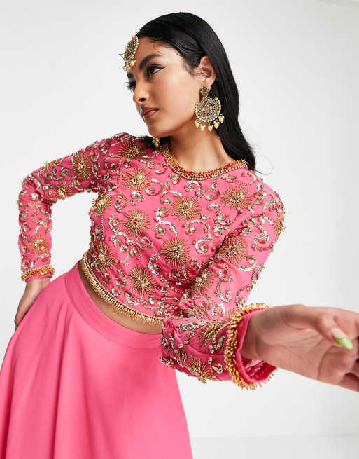 blush pink lehenga with corset blouse – Estie Couture