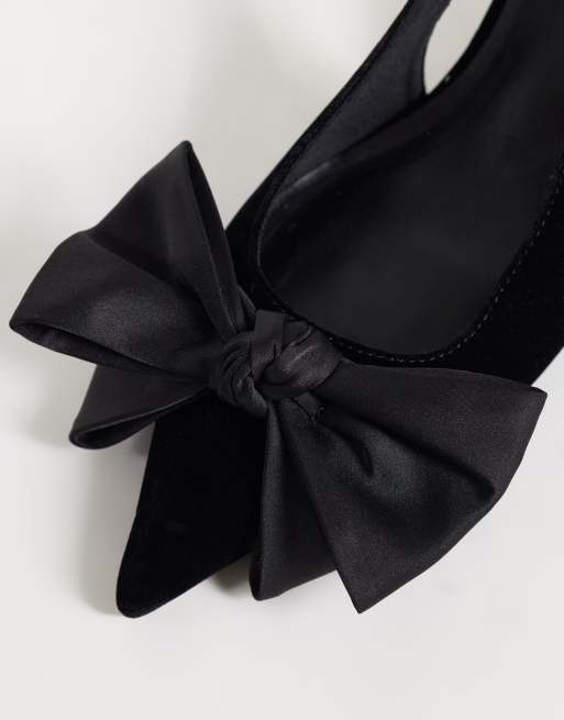 ASOS DESIGN Stardust bow detail slingback kitten heels in black velvet, 3 of 4