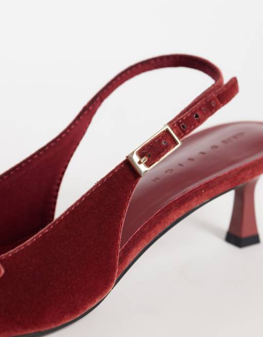 ASOS DESIGN Stardust bow detail slingback kitten heels in rose velvet, 2 of 5