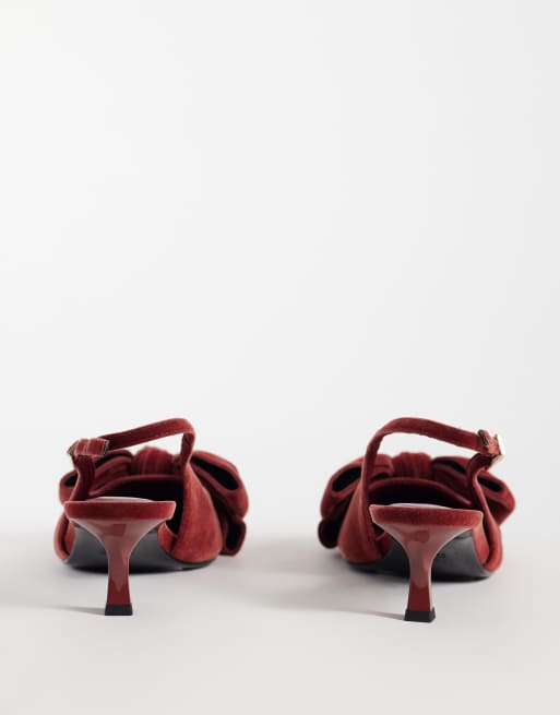 ASOS DESIGN Stardust bow detail slingback kitten heels in rose velvet, 3 of 5