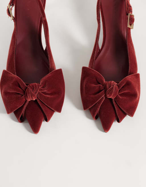 ASOS DESIGN Stardust bow detail slingback kitten heels in rose velvet, 4 of 5