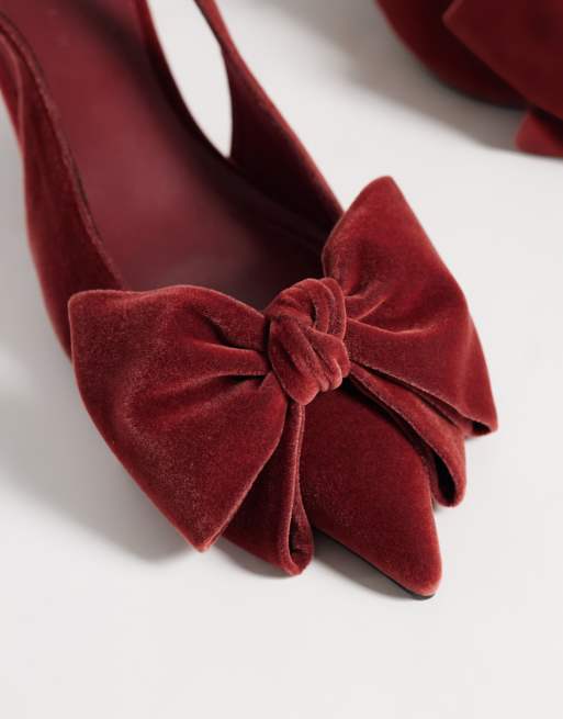 ASOS DESIGN Stardust bow detail slingback kitten heels in rose velvet, 5 of 5