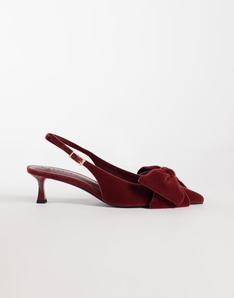 ASOS DESIGN Stardust slingback con dettaglio fiocco e tacco kitten in velluto rosa - view 1