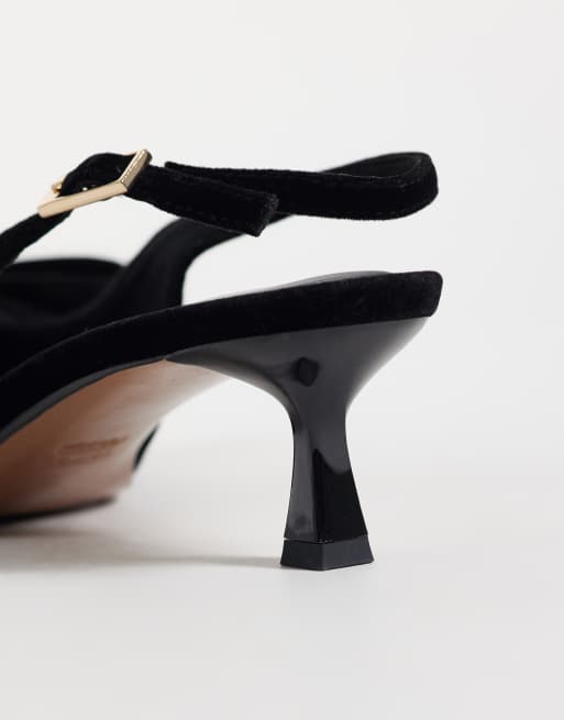 ASOS DESIGN Stardust slingback kitten heels met strikdetail in zwart fluweel, 4 van 4