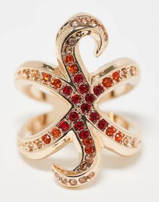 Asos Design Starfish Ring With Red Crystals