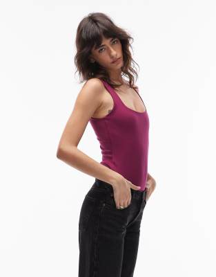 Thumbnail - ASOS DESIGN - Stark figurformender Body in Pflaume mit eckigem Ausschnitt-Rot