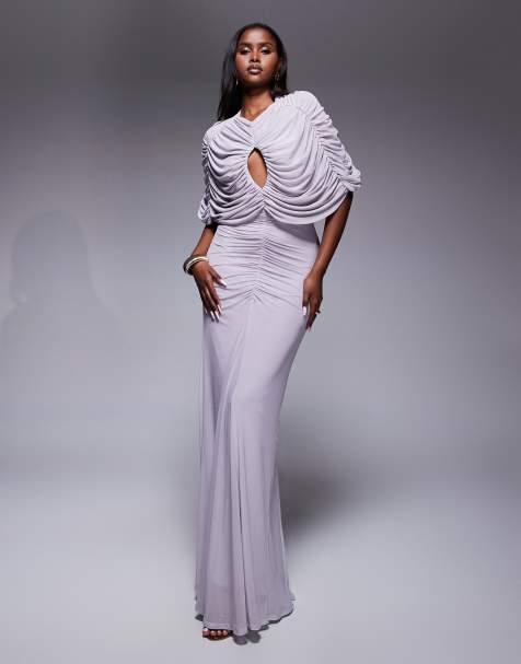 ASOS DESIGN – Stark gerafftes Maxikleid in Flieder aus Netzstoff - view 1
