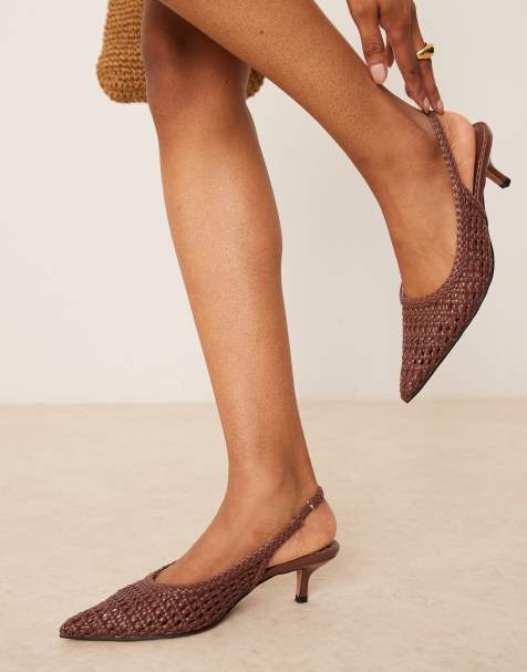 ASOS DESIGN Starry weave detail mid heel shoes in chocolate - view 1