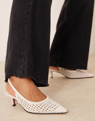 Asos Design Starry Weave Detail Mid Heel Shoes In White