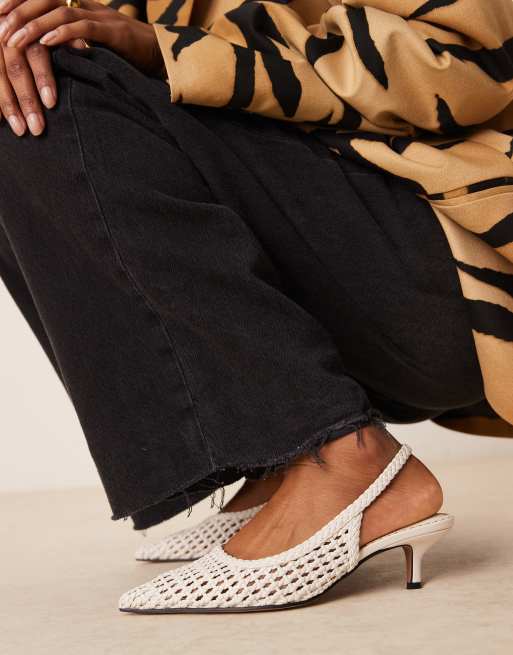 ASOS DESIGN Starry weave detail mid heel shoes in off-white, 3 of 4