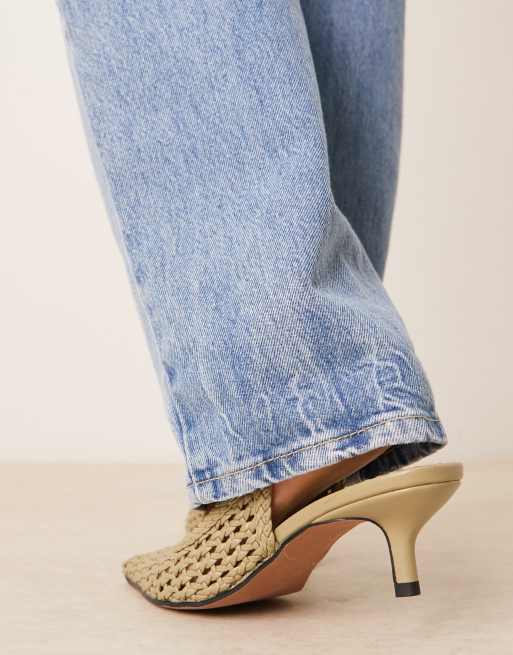 ASOS DESIGN Starry weave detail mid heel shoes in olive, 3 of 4