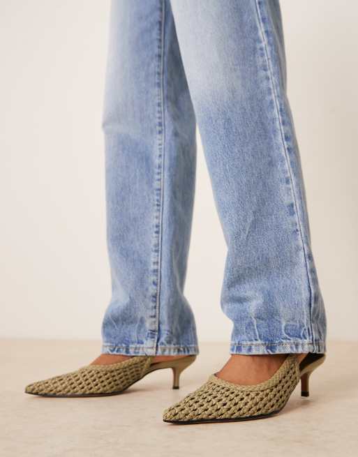 ASOS DESIGN Starry weave detail mid heel shoes in olive