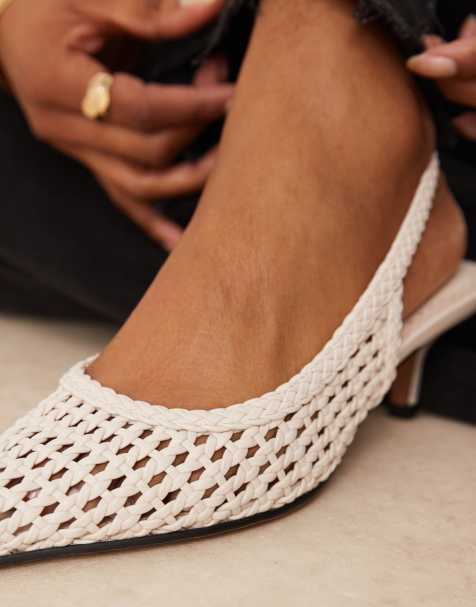 ASOS DESIGN Starry weave detail mid heeled shoes in off white - view 1