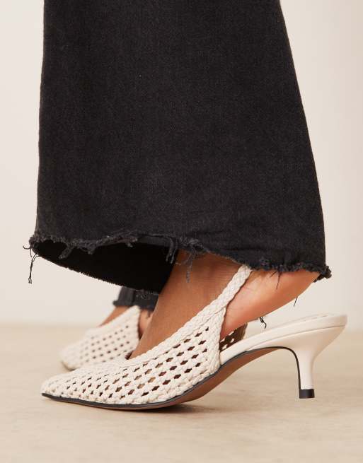ASOS DESIGN Starry weave detail mid heel shoes in off-white