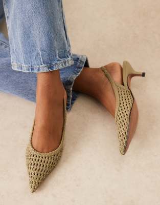 ASOS DESIGN ASOS DESIGN Starry weave detail mid heeled shoes in olive-Green