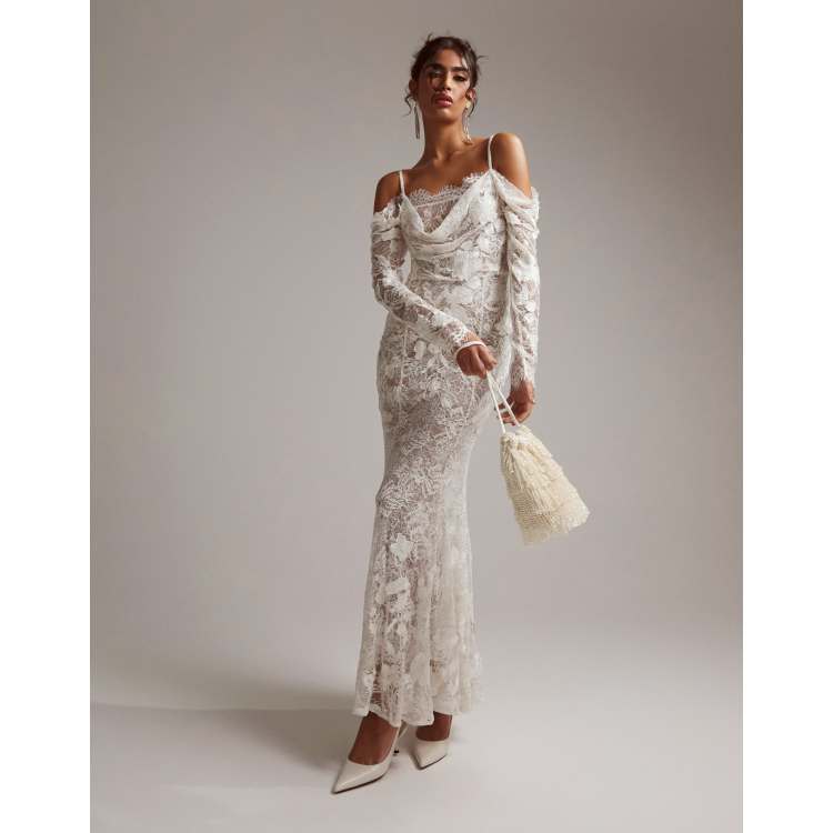 asos edition embroidered & embellished fishtail wedding dress Rent Asos Edition Josie Embellished Cami Maxi Wedding Dress In Multi main image 1