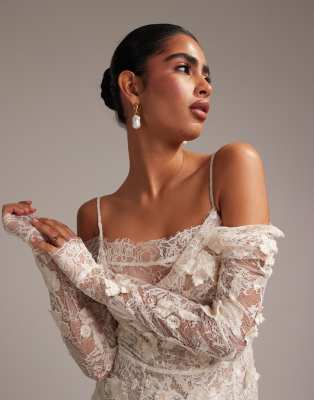 Asos Design Statement Applique Lace Fishtail Maxi Wedding Dress