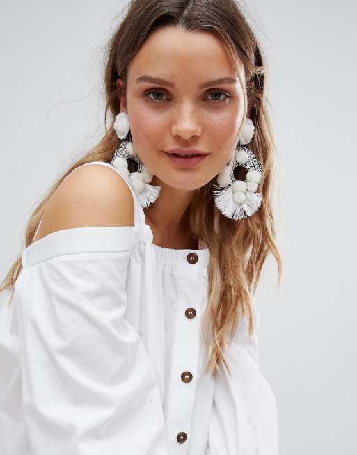 ASOS DESIGN Statement Beaded Pom Tassel Earrings ASOS