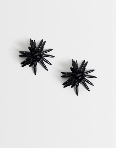 ASOS DESIGN statement black flower stud earrings - view 1