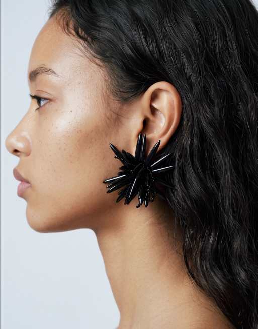 ASOS DESIGN statement black flower stud earrings, 2 of 5