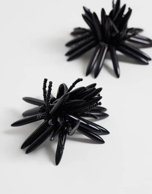 ASOS DESIGN statement black flower stud earrings, 4 of 5