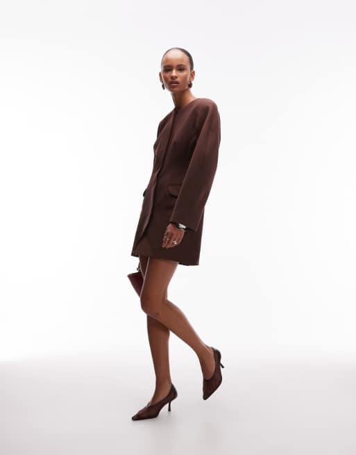 ASOS DESIGN – Statement-Blazerkleid in Schokobraun mit Cocoon-Ärmeln, 2 von 4