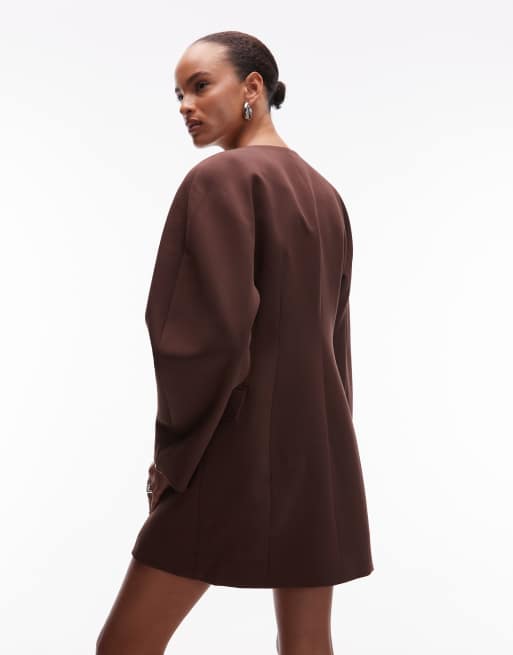 ASOS DESIGN – Statement-Blazerkleid in Schokobraun mit Cocoon-Ärmeln, 4 von 4