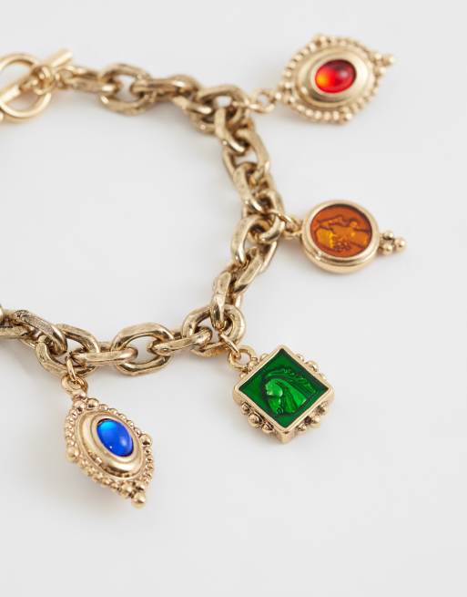 ASOS DESIGN statement charm link bracelet with multi charms in gold tone, 4 of 4