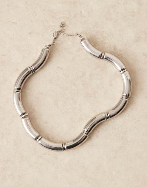 ASOS DESIGN statement choker with tubular design in silver tone