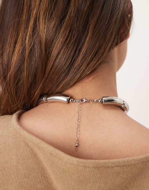 ASOS DESIGN statement choker with tubular design in silver tone
