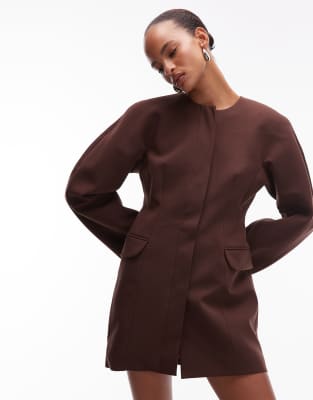 Asos Design Statement Cocoon Sleeve Blazer Dress In Brown